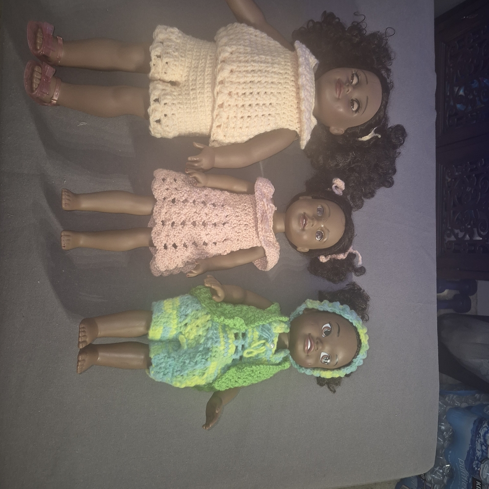 Handmade Knit Doll Dress Set for Kids Toys - Pink, Cream, Green - Picture 3 of 4